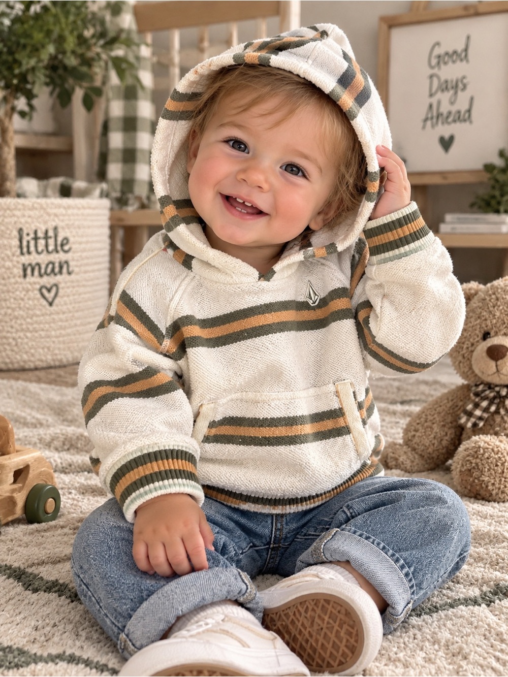 Volcom Infant Boys Striped Baja Pullover Knit Hoodie 12M